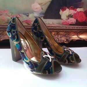 Peacock Peep Toe Pumps